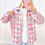 Thumbnail: Pink Brushed Plaid Corduroy Flap Pockets Patchwork Shacket