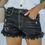 Thumbnail: Black Raw Hem Distressed Washed Denim Shorts