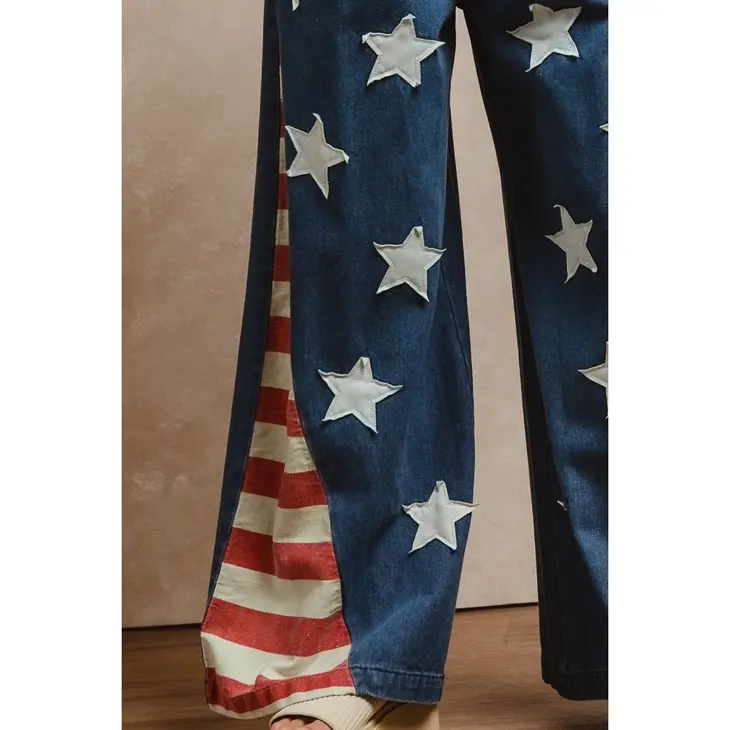 Thumbnail: Vintage Washed American Flag Theme Star Denim Pants