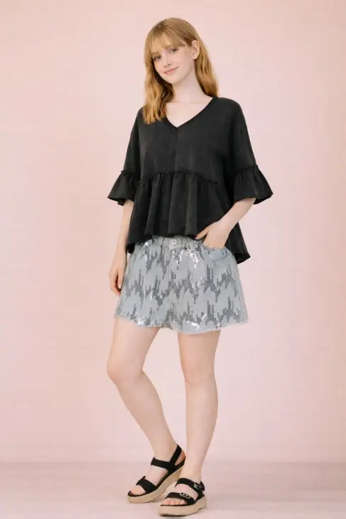 Thumbnail: Mineral Washed Ruffle Detail Knit Top