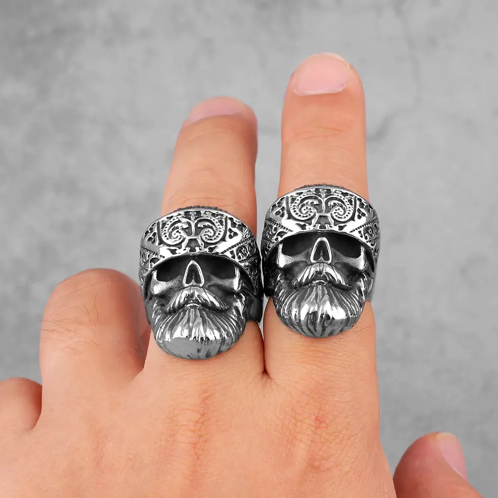 Thumbnail: Big Beard Skull Stainless Steel Mens Rings