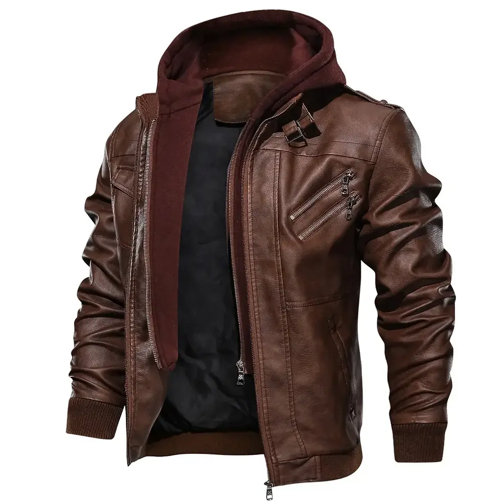 Thumbnail: Brand Hood Mens Leather Jacket Motorcycle Winter Fleece