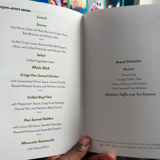 Menu on Ethiopian airline Business 787-9