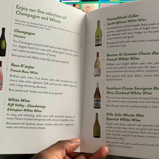 Menu on Ethiopian airline Business 787-9