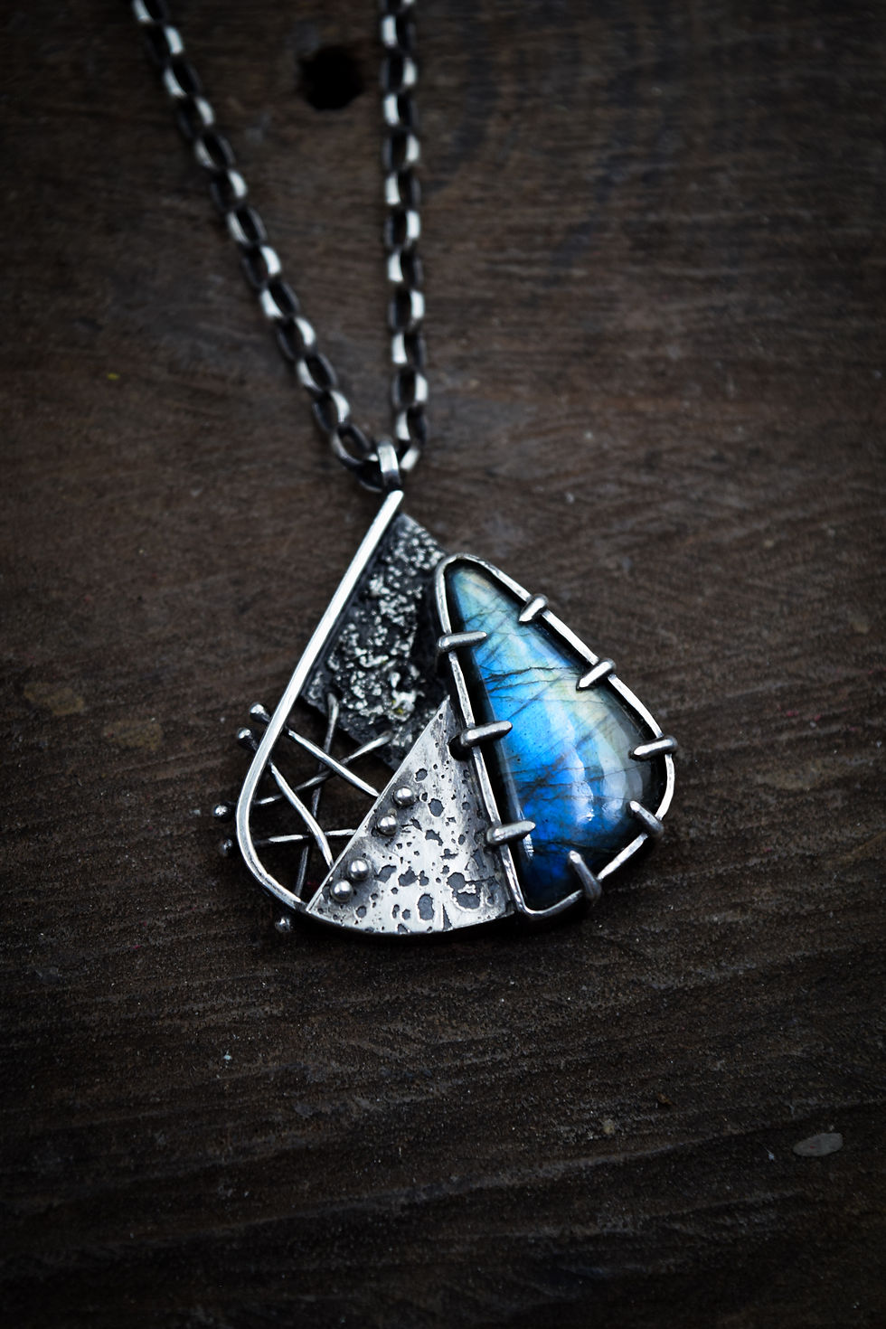 Thumbnail: Stitched Labradorite & Sterling Silver Pendants - Pick Your Fave!