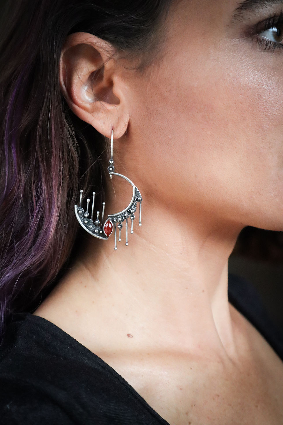 Thumbnail: Re-Defiant / Red Onyx & Sterling Silver Earrings