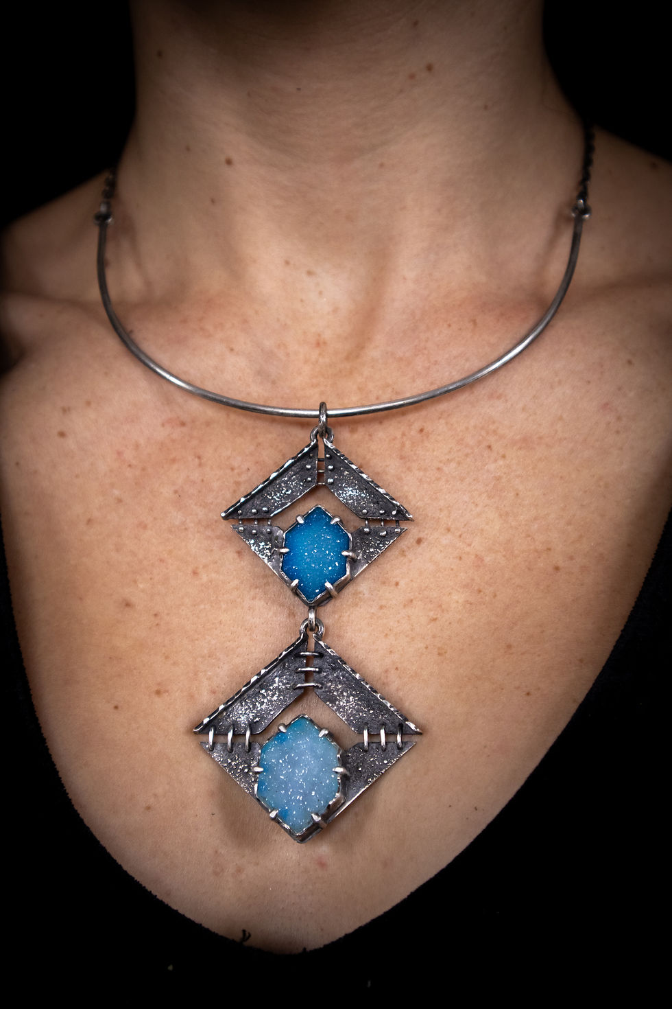 Thumbnail: Winter Warrior / Chalcedony Druzy & Silver Necklace
