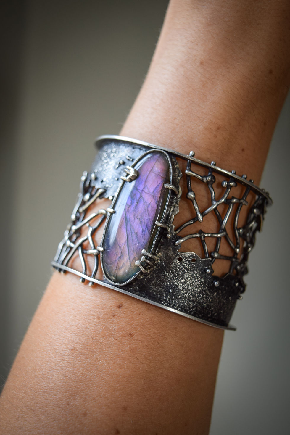 Thumbnail: Undergrowth / Purple Labradorite & Sterling Silver Cuff