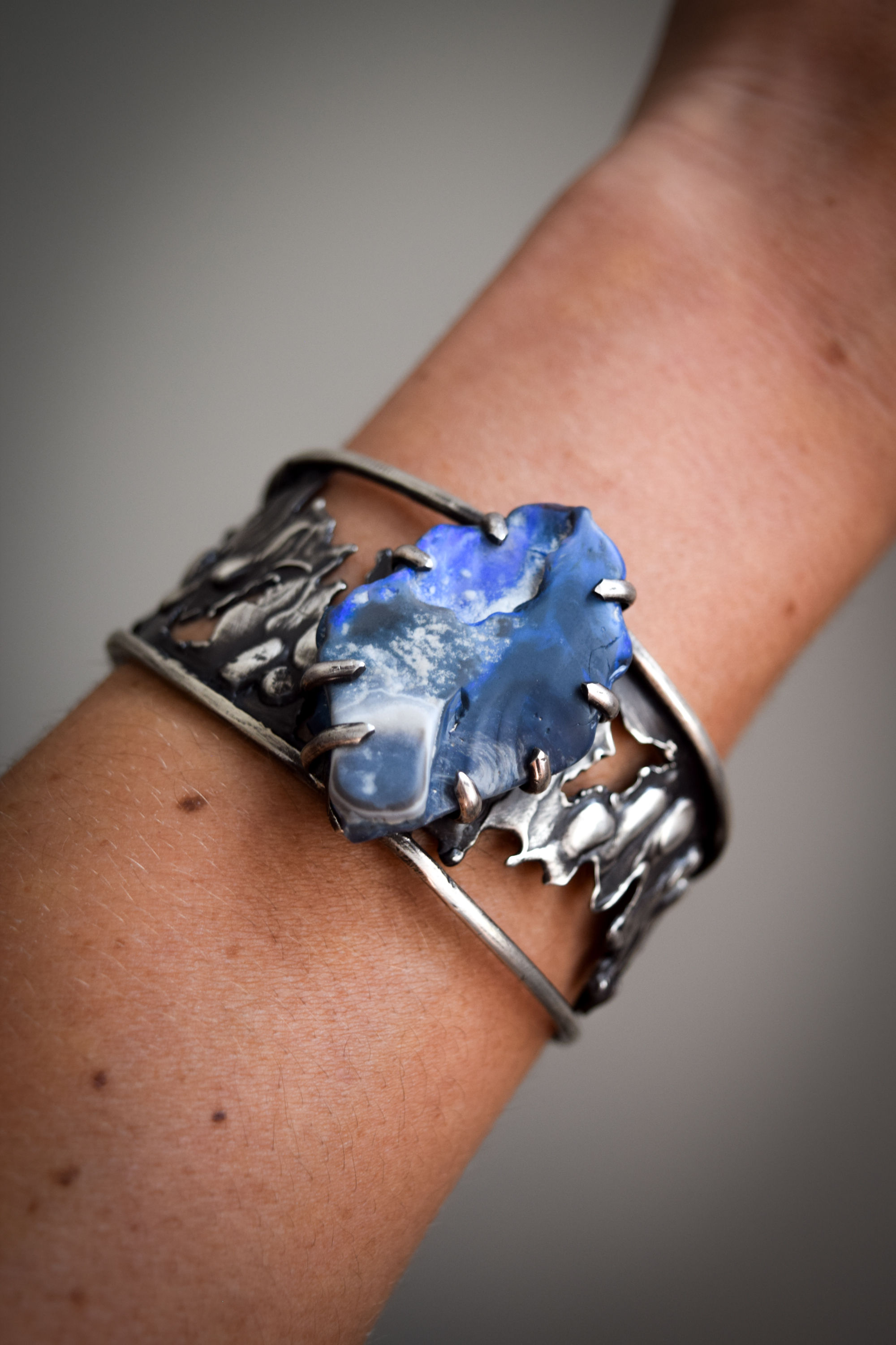Rough Lightning / Rough Lightning Ridge Opal & Sterling Silver Cuff