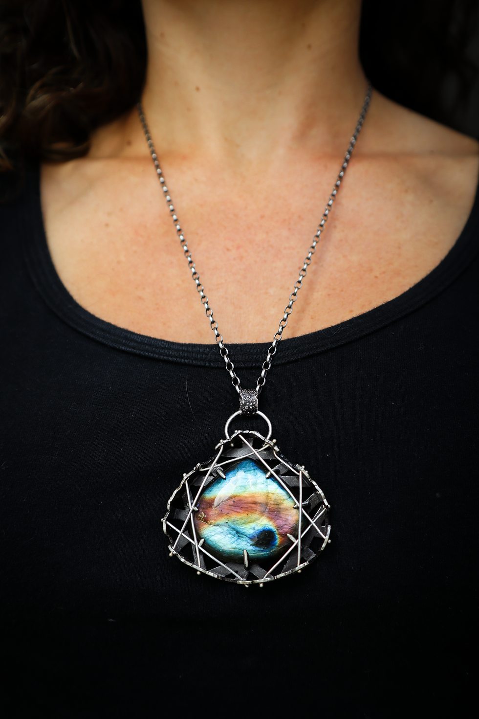 Thumbnail: Overlapping Desires / Labradorite & Sterling Silver Pendant + Chain