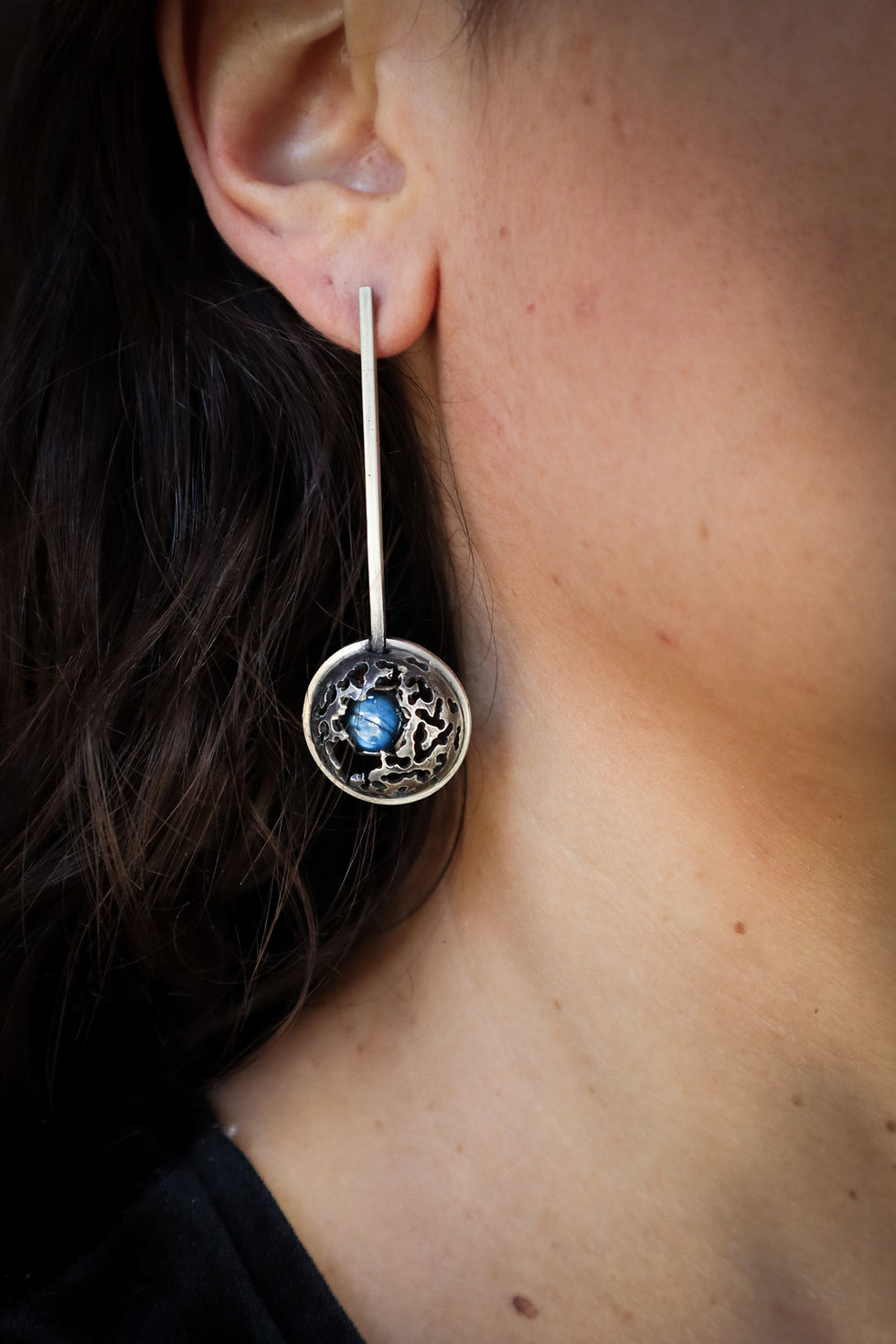 Thumbnail: Latent Decay / Sterling Silver & Labradorite Drop Stud Earrings