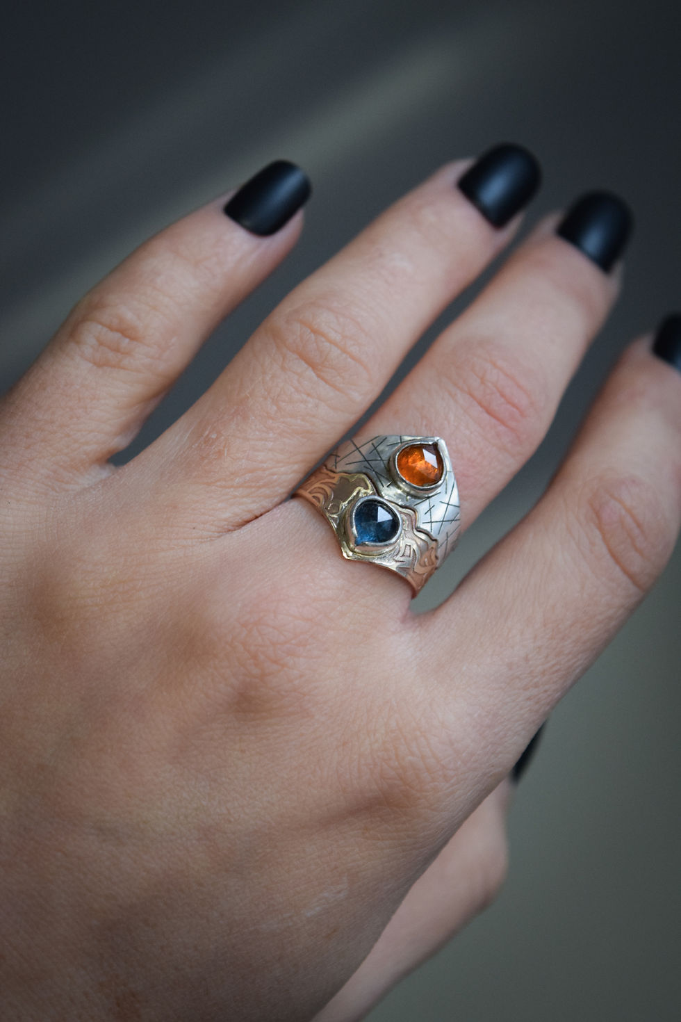Thumbnail: Puzzle Ring Stack / 3 Rings, 7+ Combos / Blue & Orange Kyanite & Pearl