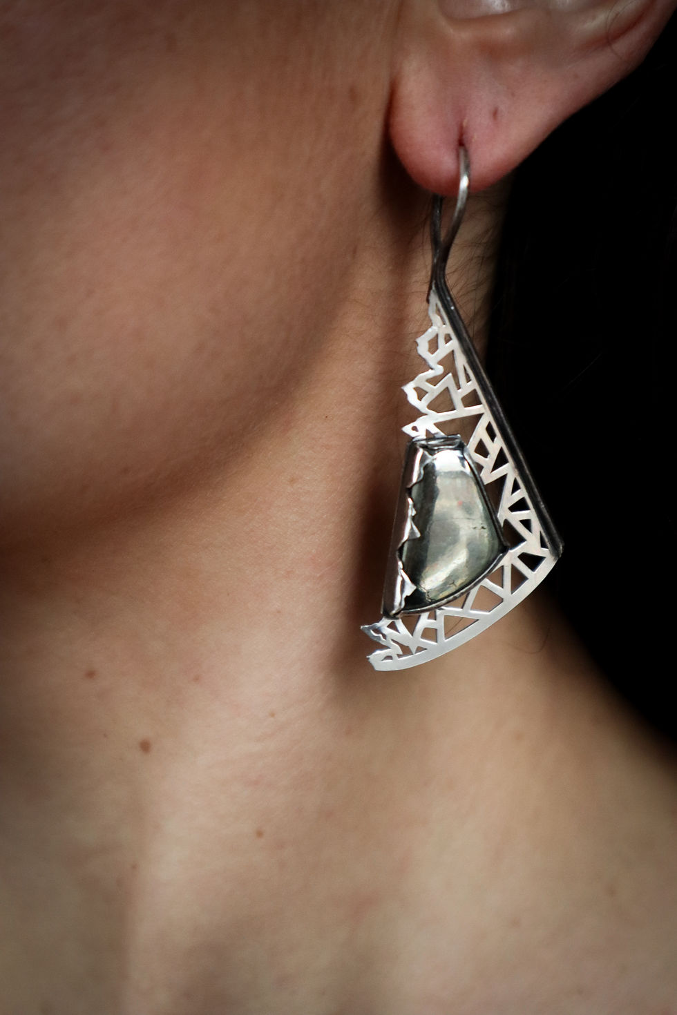 Thumbnail: Coming Together / Convertible Necklace <=> Earrings / Pyrite & Sterling Silver