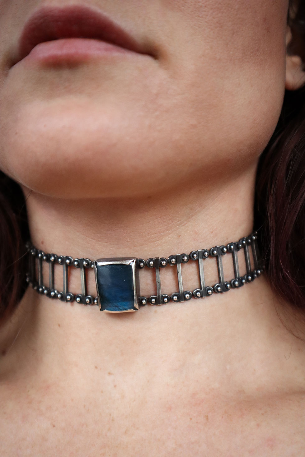 Thumbnail: Blue Bell / Labradorite & Sterling Silver Bar Chain Choker