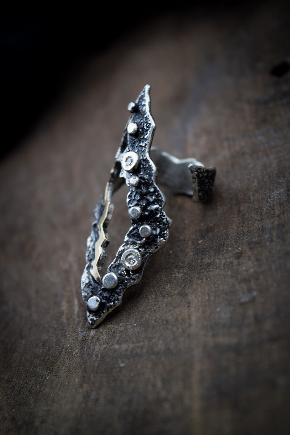 Thumbnail: Astral Debris Ring / Adjustable Size US 6.5-9 / / 14K Gold, Diamonds, Silver