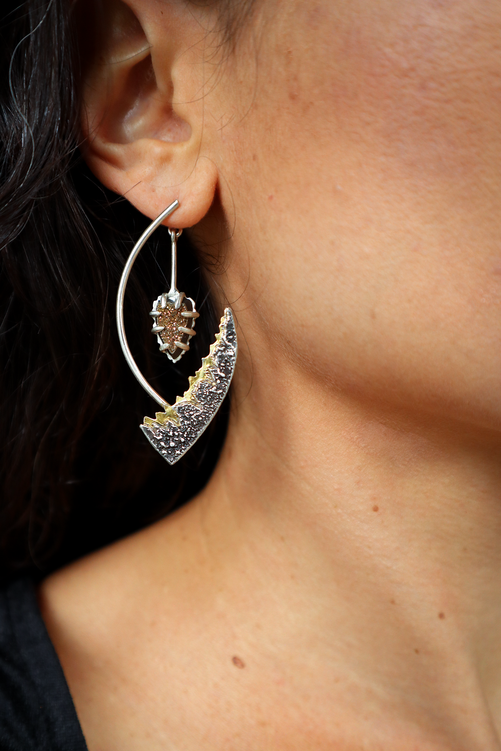 Thumbnail: In the Balance / Rainbow Pyrite, 24K Gold Keum Boo, & Silver Earrings