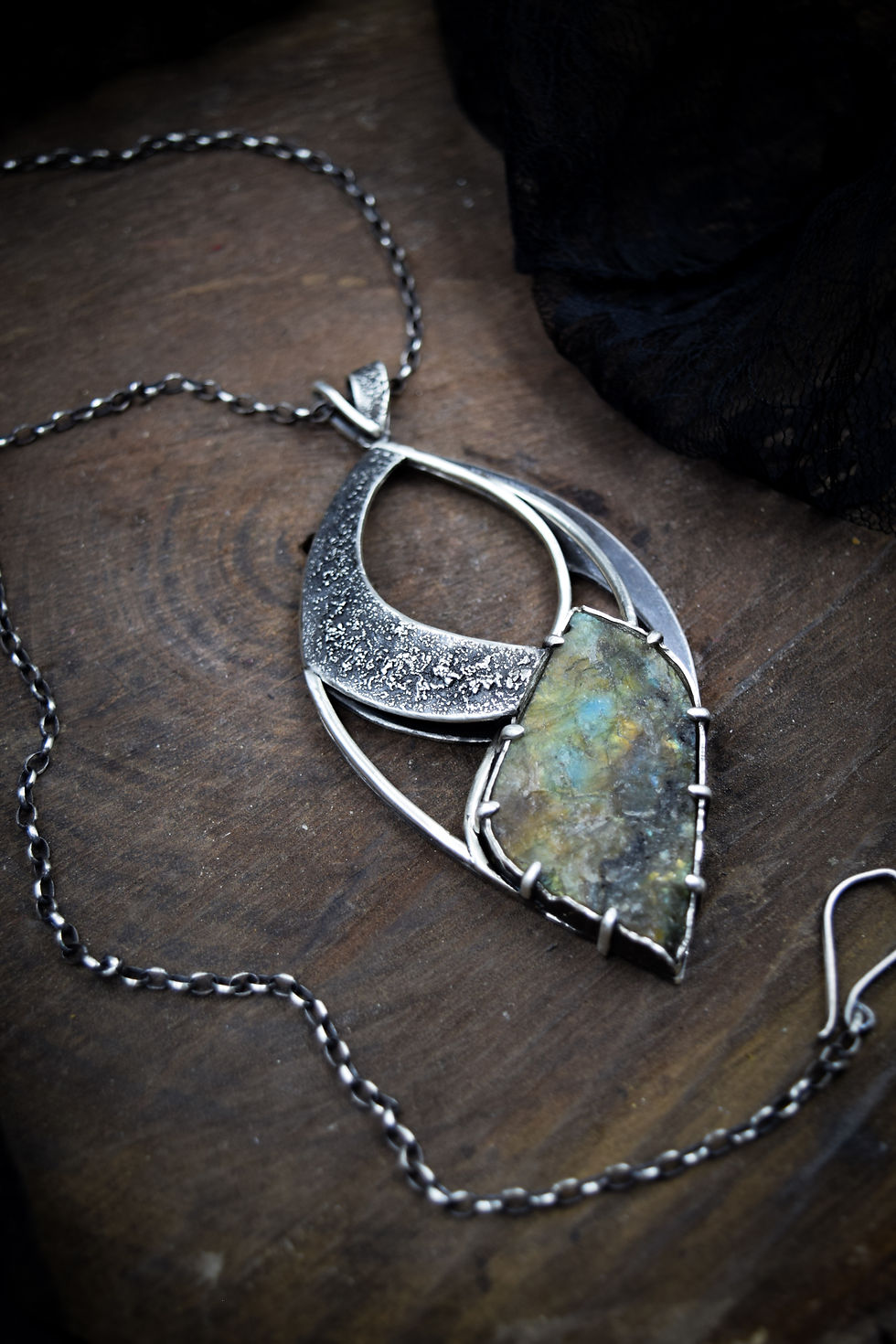 Thumbnail: Negative Spaces / Rough Labradorite & Sterling Silver Pendant + Chain