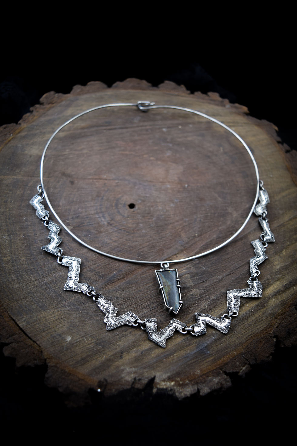 Thumbnail: Fractured Schemas / Labradorite & Sterling Silver Double Collar Necklace