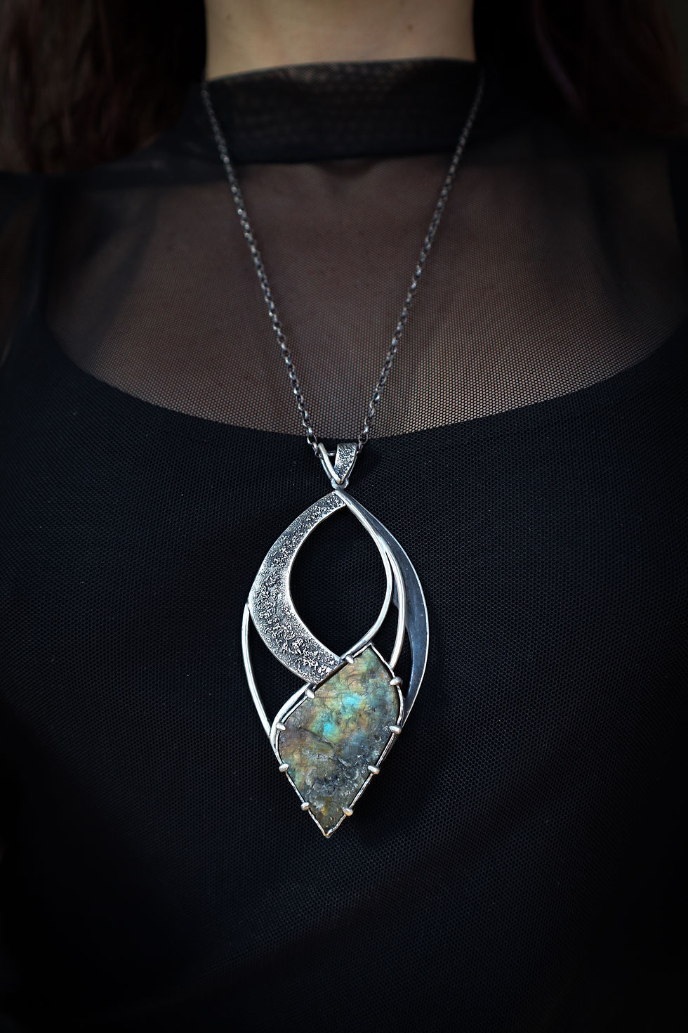 Thumbnail: Negative Spaces / Rough Labradorite & Sterling Silver Pendant + Chain