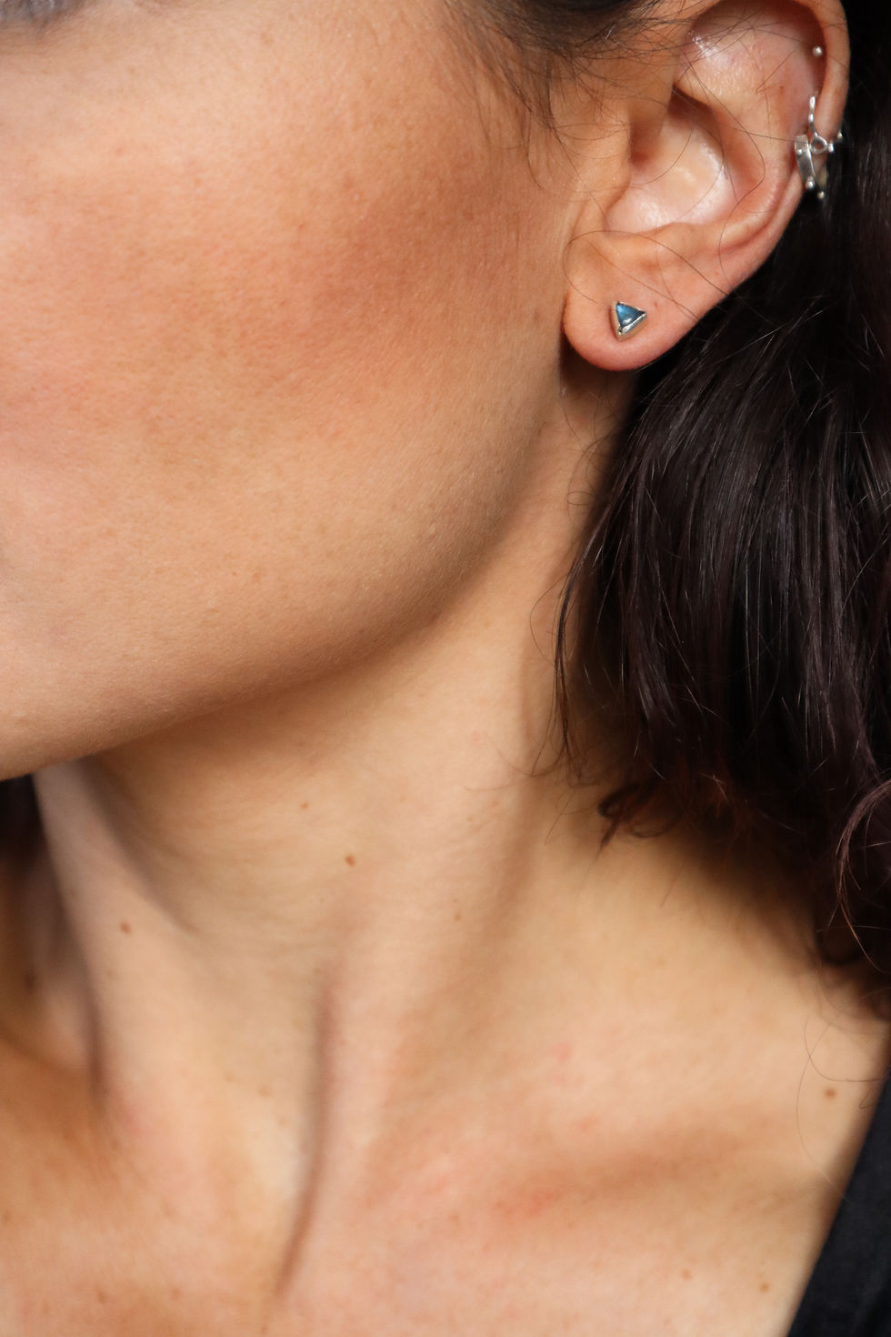 Thumbnail: Recombine / Labradorite, Sterling Silver, & Brass Earring Jackets & Studs