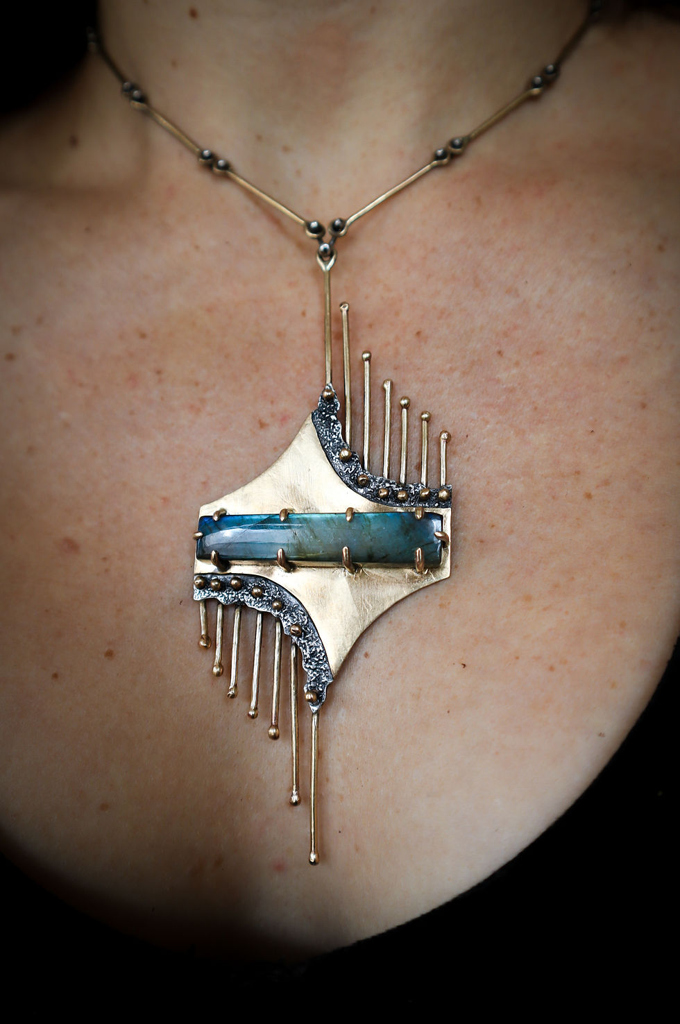 Thumbnail: From Above Underneath / Labradorite, Sterling Silver, & Brass Necklace