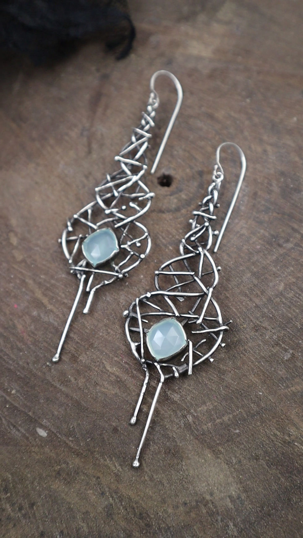 Thumbnail: Rewired Earrings / Aqua Chalcedony & Sterling Silver