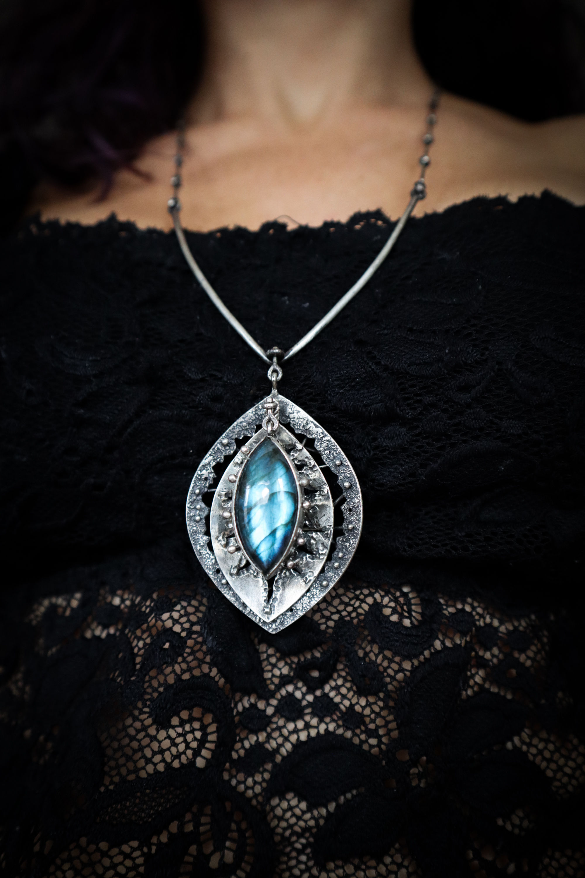 4-Faced / Double Reversible Lavender Chalcedony & Labradorite Necklace