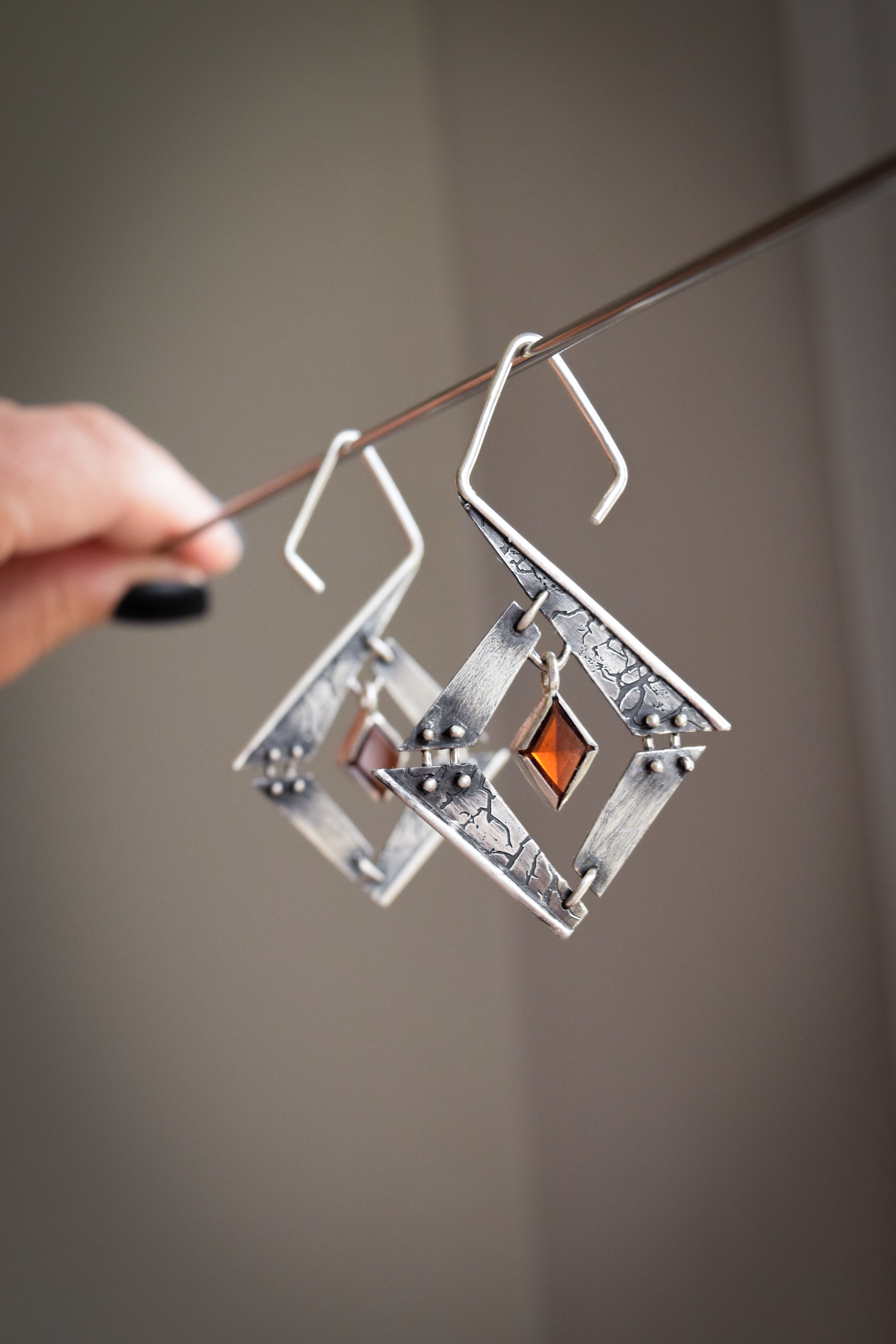 Steps Retraced / Hessonite Garnet & Sterling Silver "Hoop" Earrings