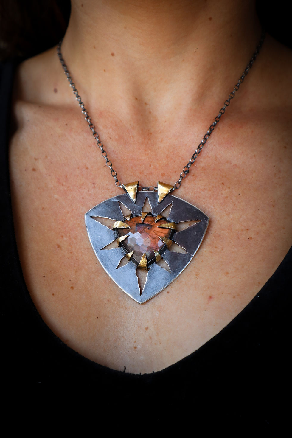 Thumbnail: Aurelia / 24K Gold Keum Book, Fine Silver, & Labradorite Pendant + Chain