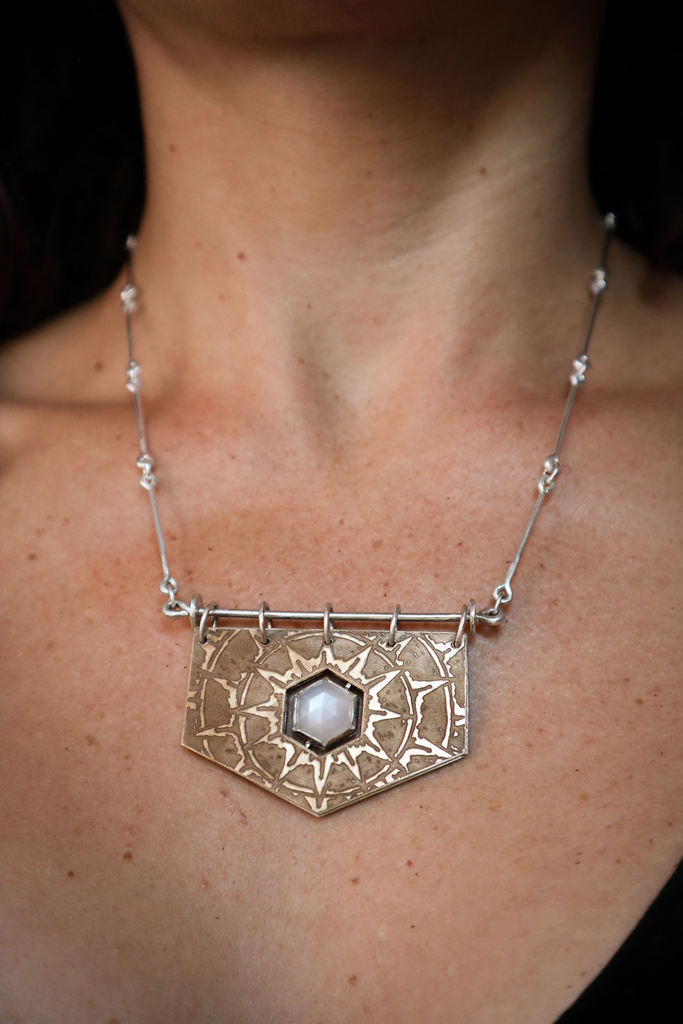 Thumbnail: Many Faces / Moonstone, Sterling Silver, Brass, & Copper 3-in-1 Necklace