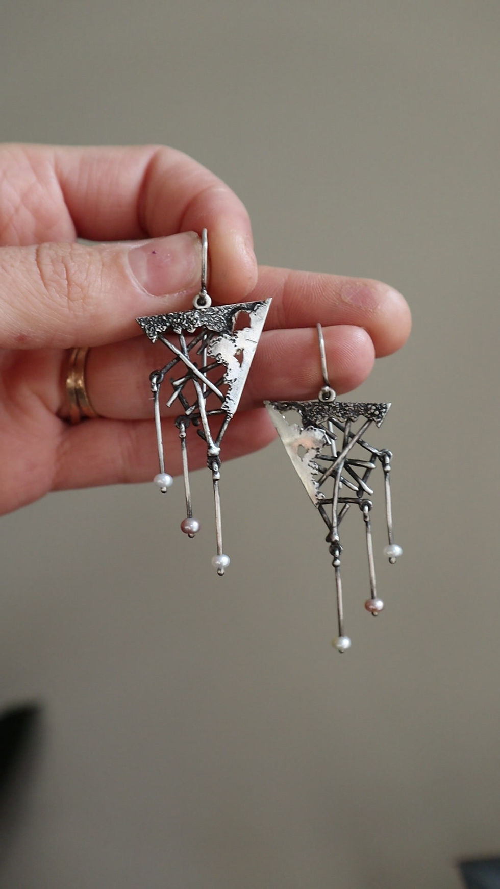 Thumbnail: Disintegrate / Sterling Silver & Pearl Earrings