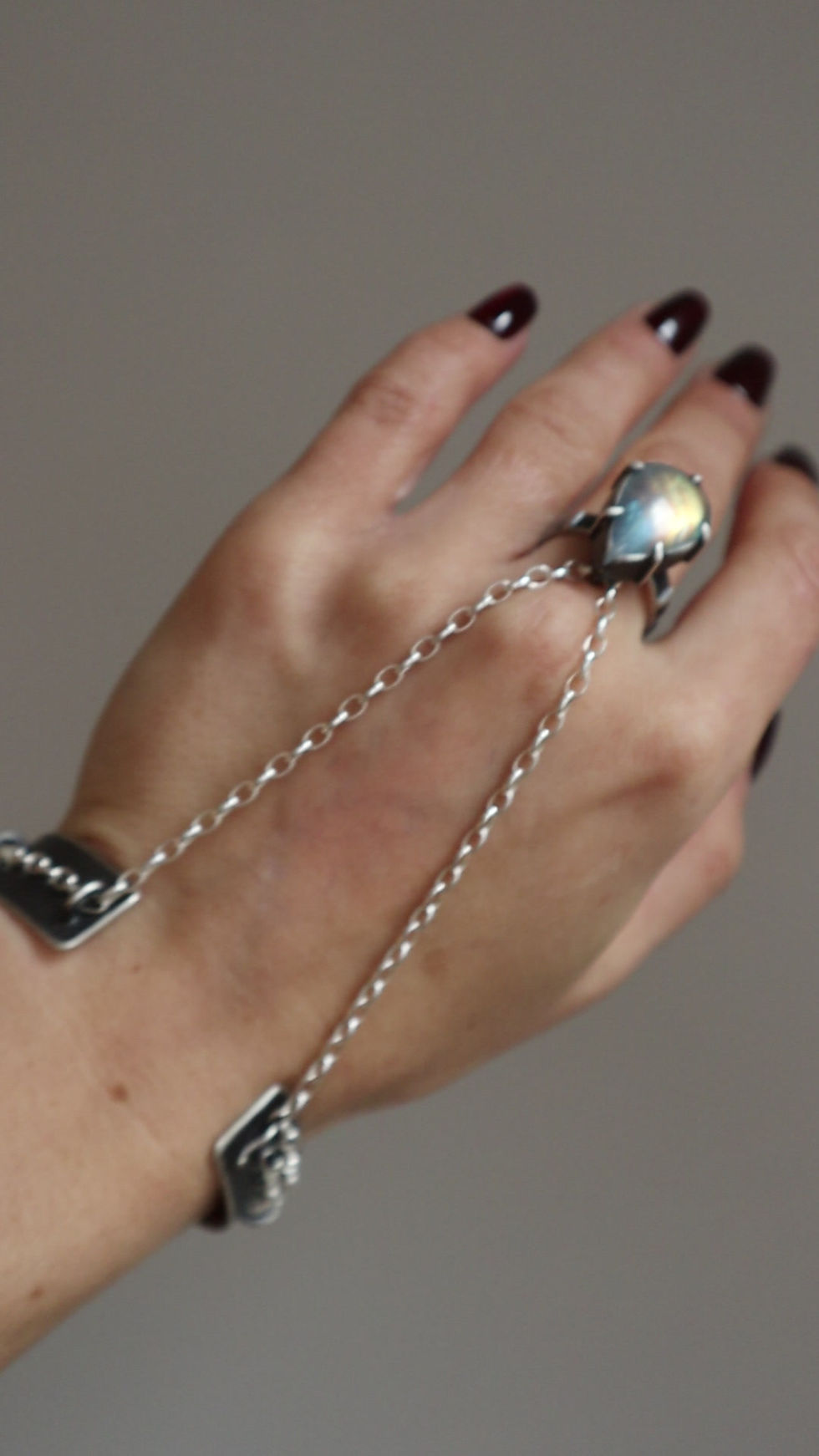 Thumbnail: By a Thread Hand Chain/Ring/Cuff Combo / Moonstone & Silver / Multi Ways to Wear