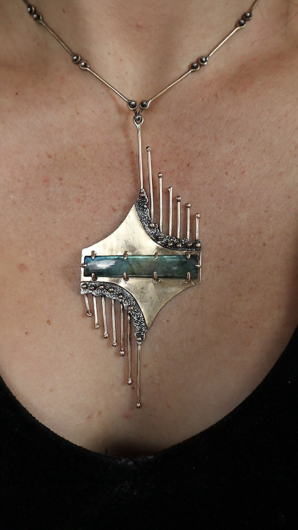 Thumbnail: From Above Underneath / Labradorite, Sterling Silver, & Brass Necklace