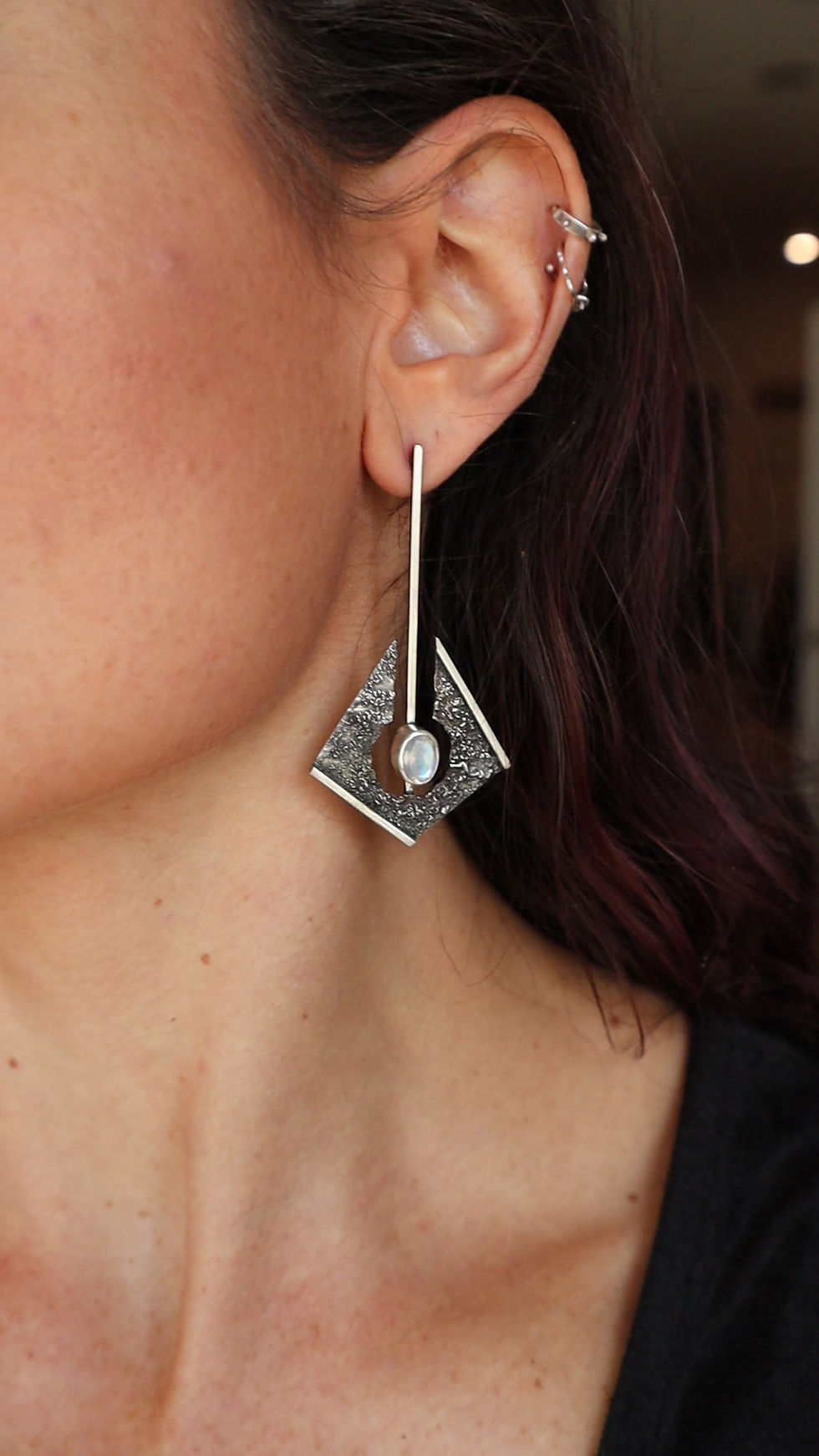 Thumbnail: Detached / Faceted Moonstone & Sterling Silver Drop Studs