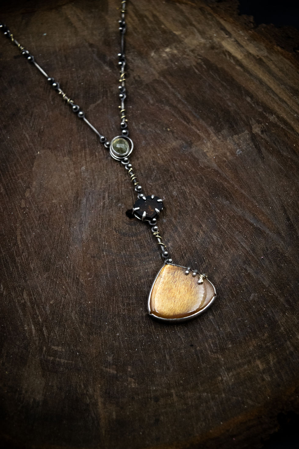Thumbnail: Triple Stoned / Golden Shine Sunstone, Yellow Tourmaline, and Citrine Y-Necklace