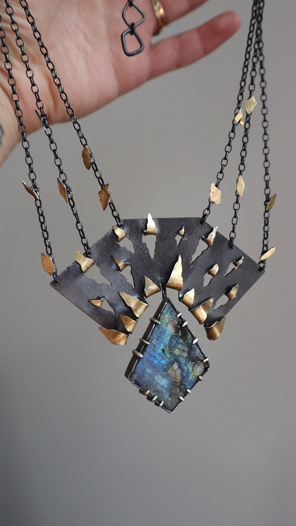 Thumbnail: Rise Up / 24K Gold, Fine & Sterling Silver, & Rough Labradorite Necklace
