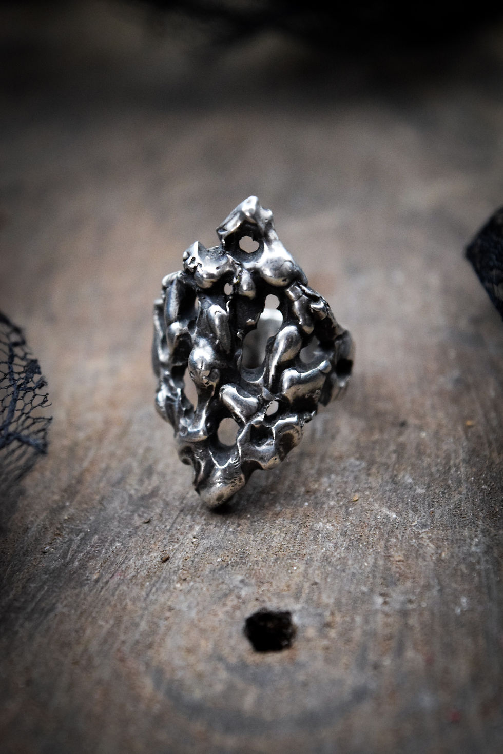 Thumbnail: Melted Metalhead Ring / Sized to fit 5.75-6.5 US