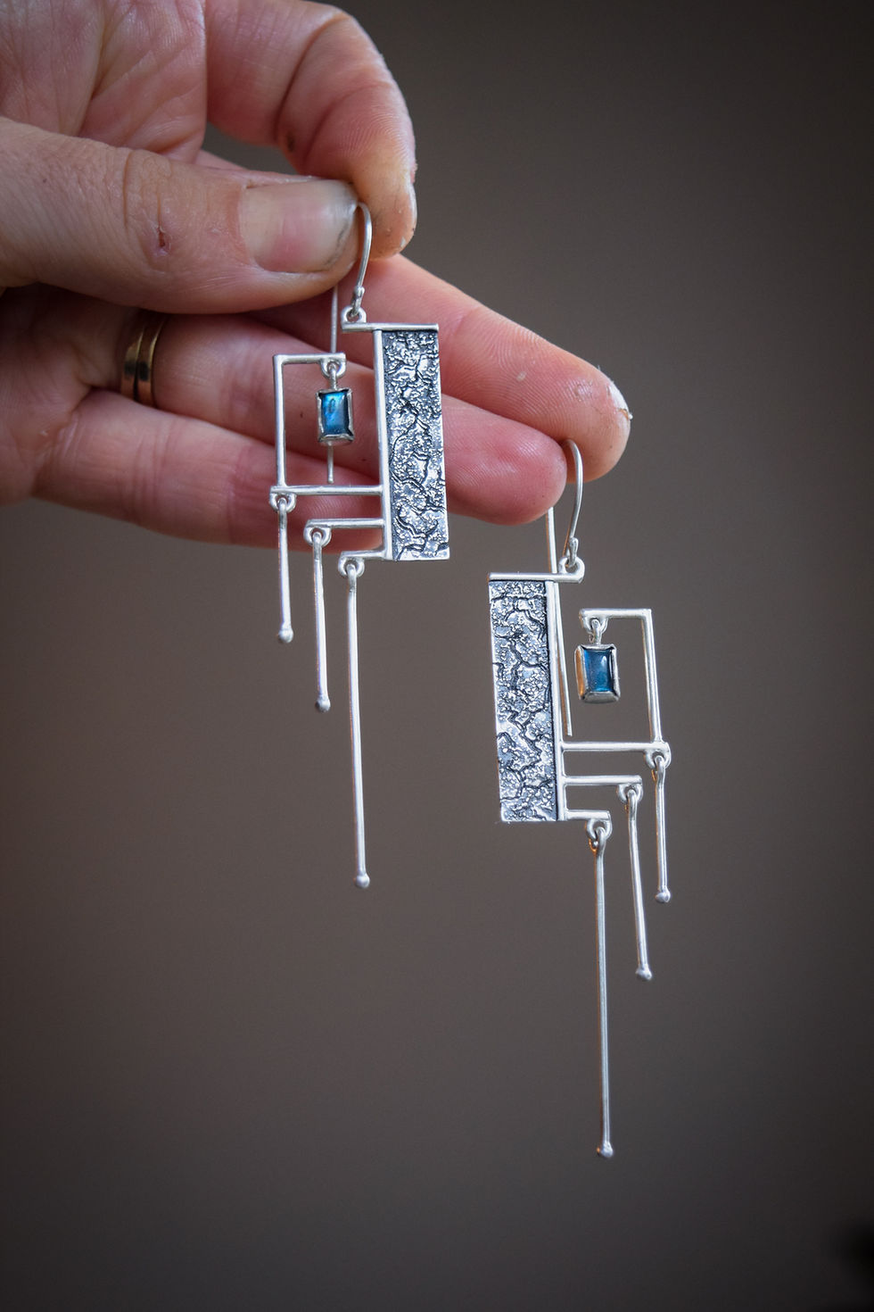 Thumbnail: Right Off Track / Labradorite & Sterling Silver Earrings