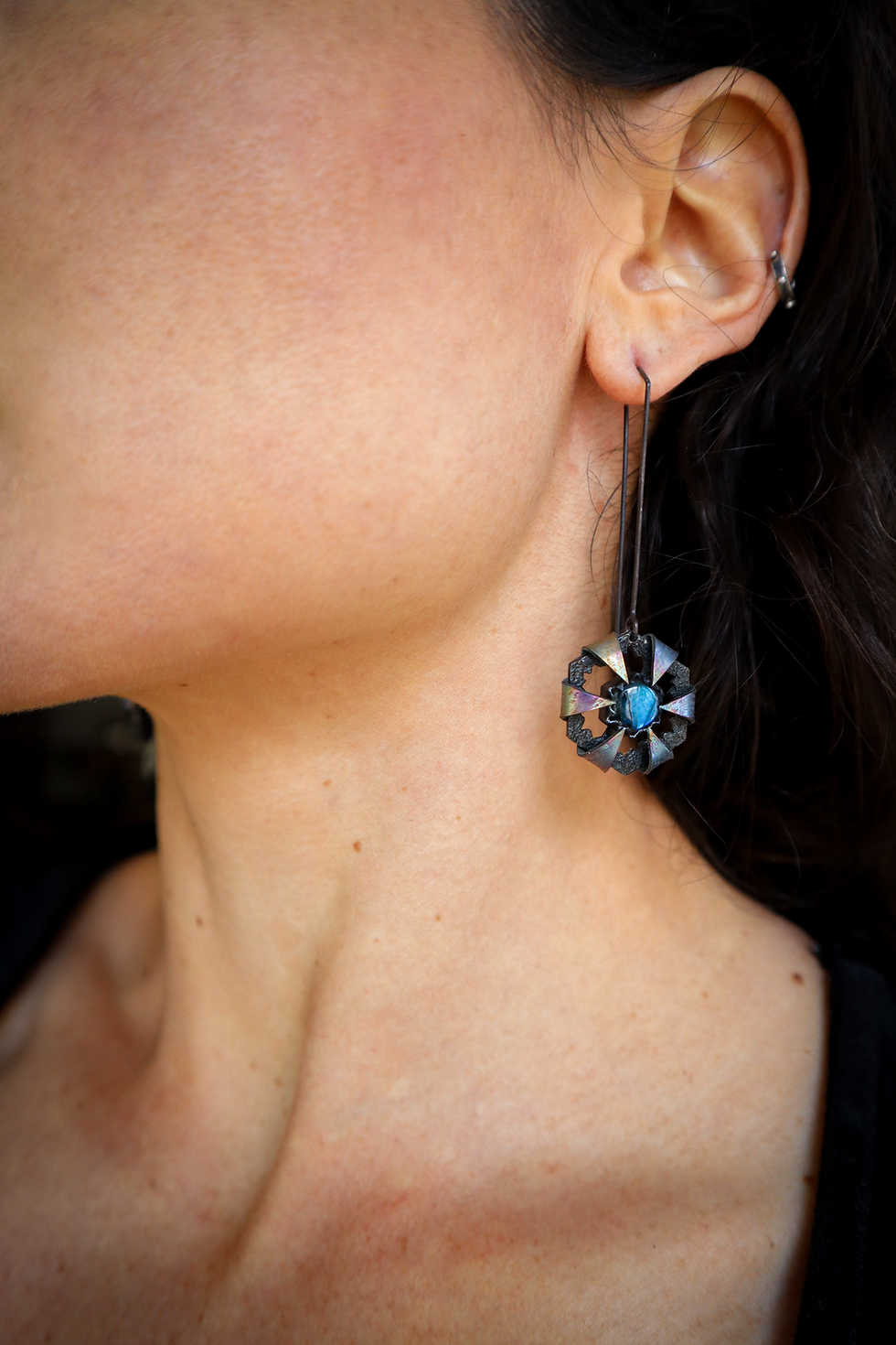 Thumbnail: Spark of Life Earrings  / Silver, Titanium Accents, & Labradorite