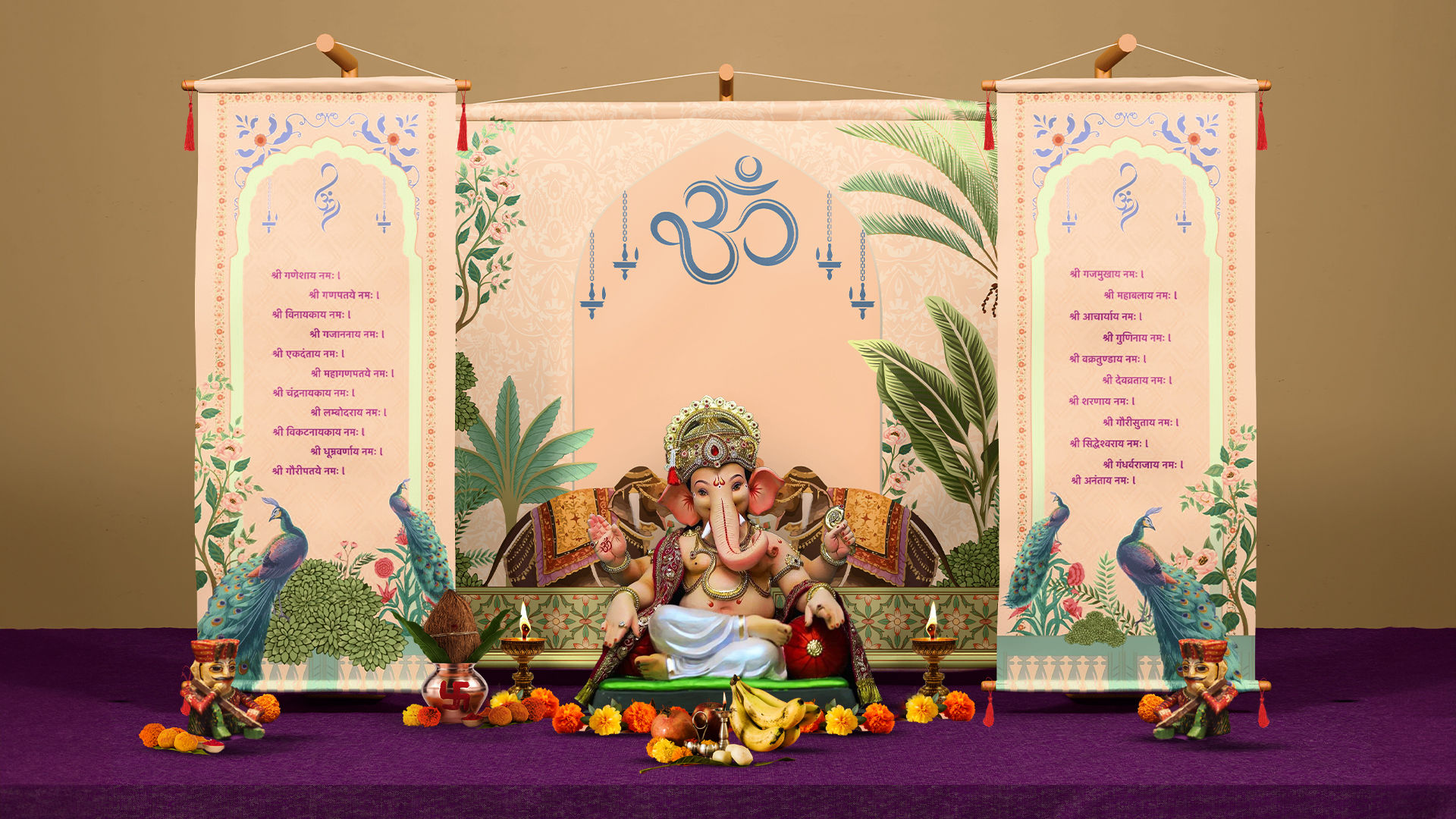 3 Panel Set of Ganpati's 21 Blessings