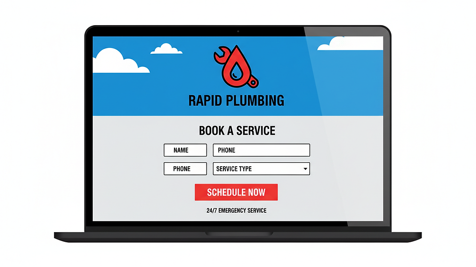 Eye-level view of a laptop screen showing an online booking form for plumbing services