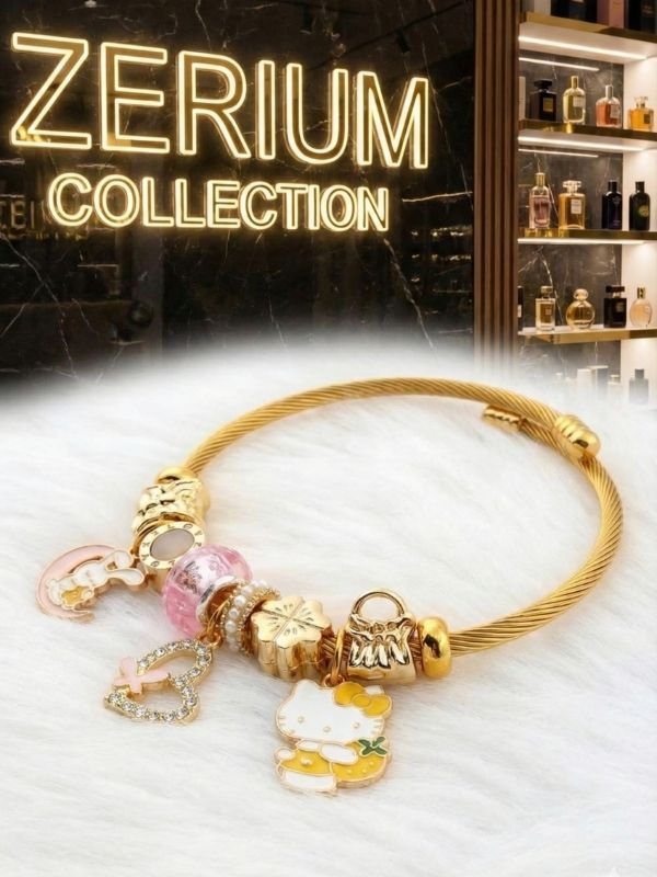 Küçük resim: Modern Çelik Şık Kadın Charm Çelik Bileklik Hello Kitty Uyku Rüyası Gold
