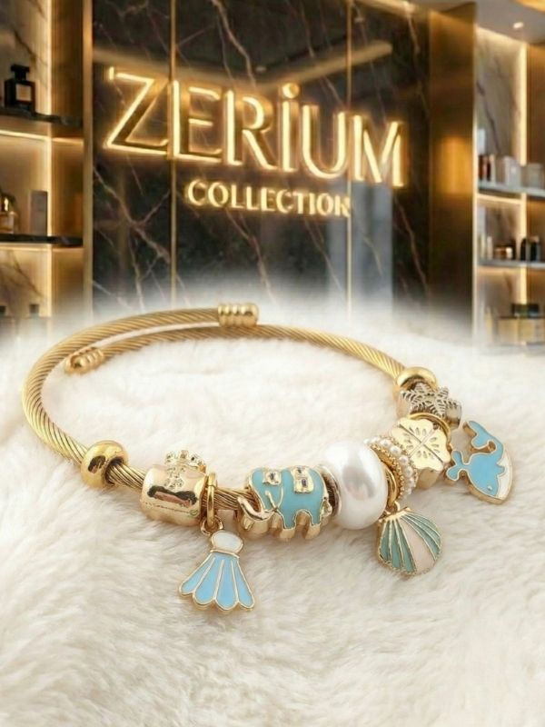 Küçük resim: Modern Çelik Şık Kadın Charm Çelik Bileklik Mavi Balinacık ve İstiridye