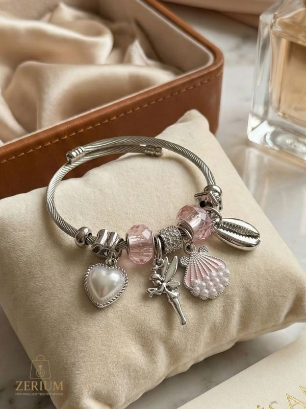 Thumbnail: Modern Çelik Şık Kadın Charm Bileklik Aşk Meleği