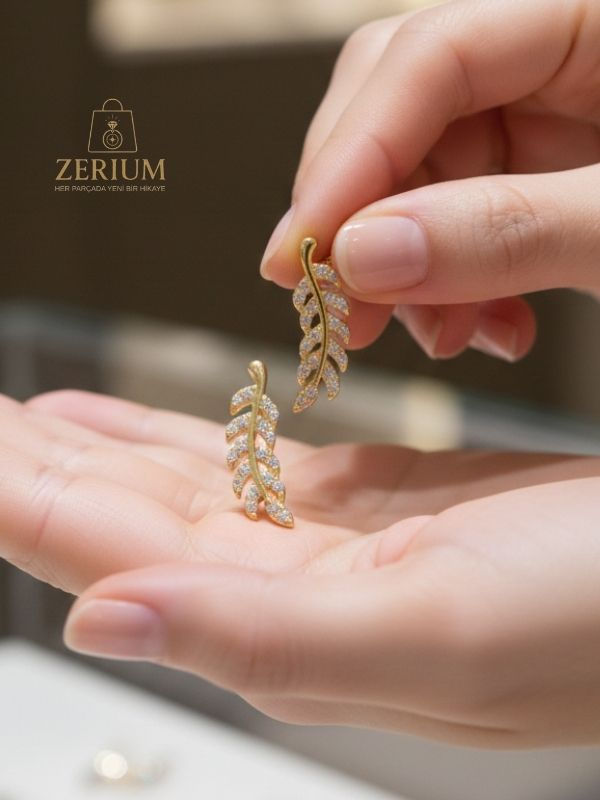 Küçük resim: Zirkon Taşlı Yaprak Kadın Küpe