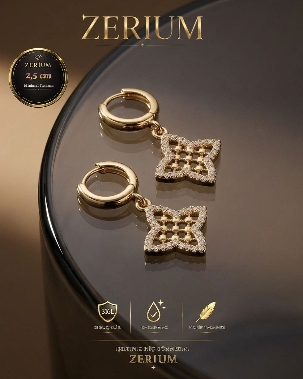Küçük resim: Kadın Minimalist Sallantılı Çelik Küpe Geometrik Çiçek Figürlü 2,5 Cm