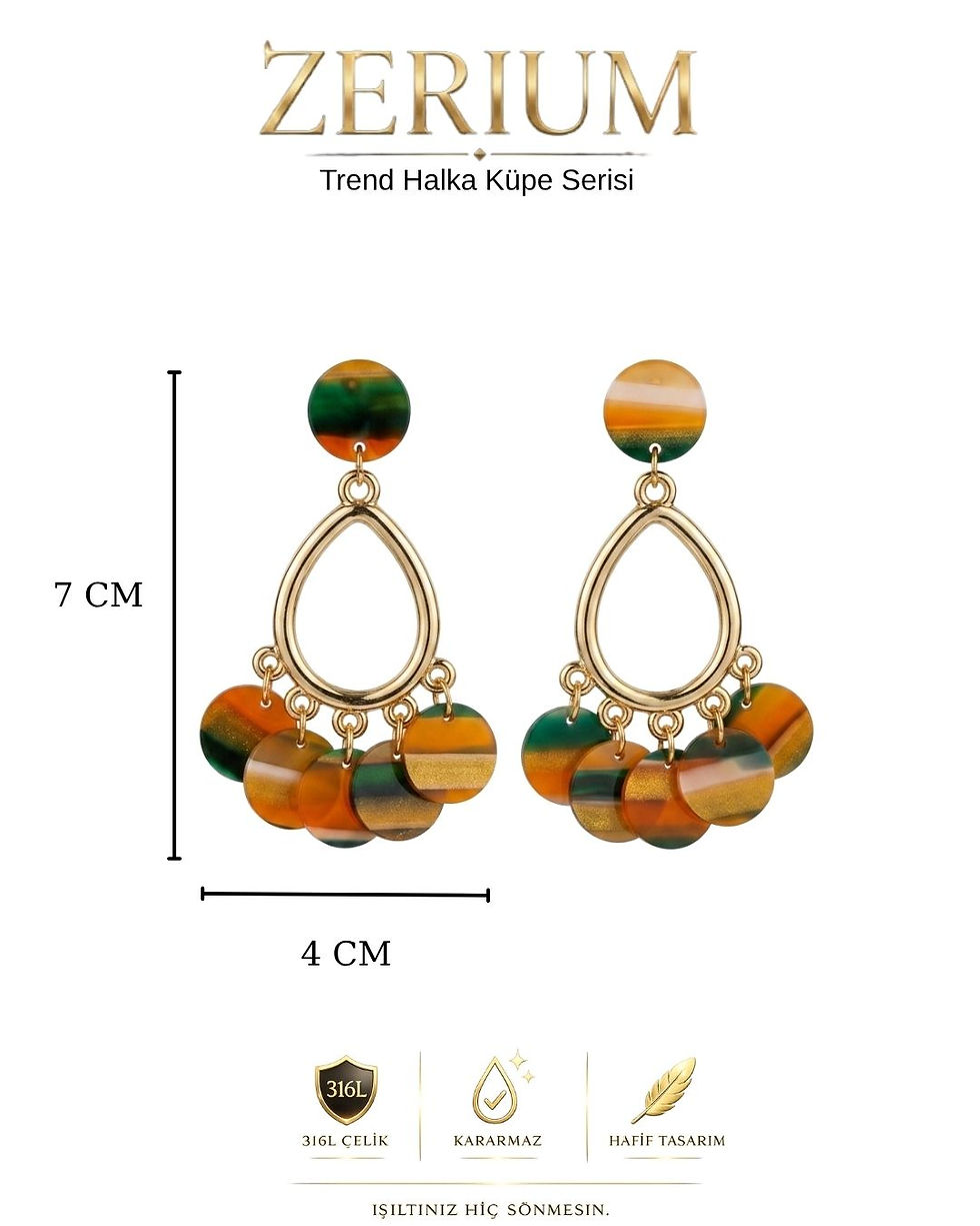 Küçük resim: Sallantılı Çelik Kadın Küpe Renkli Akrilik Pullu Chandelier Model Yeşil Turuncu