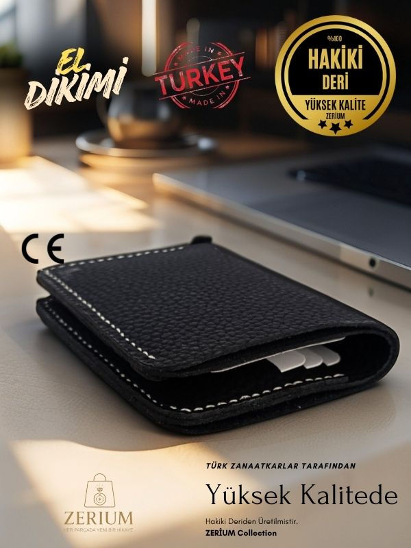 Küçük resim: Hakiki Deri Erkek Cüzdan Lucen Model El Dikimi Dikişli Premıum Kartlık SİYAH