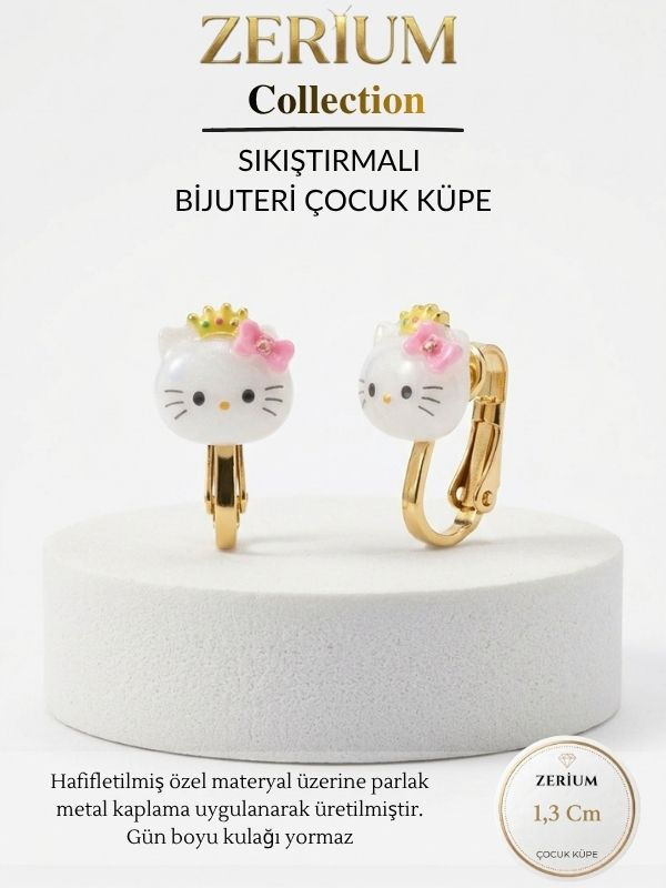 Küçük resim: Kız Çocuk Sıkıştırmalı Küpe – Deliksiz Kulaklar İçin Hello Kitty Figürlü