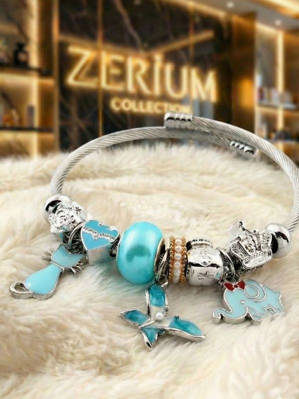 Küçük resim: Modern Çelik Şık Kadın Charm Çelik Bileklik Fil Kelebek ve Kedi